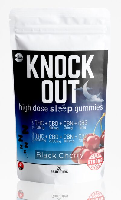 Knock Out Gummies THC CBD CBN CBG (Extra Strength) Black Cherry – (20 Pack)